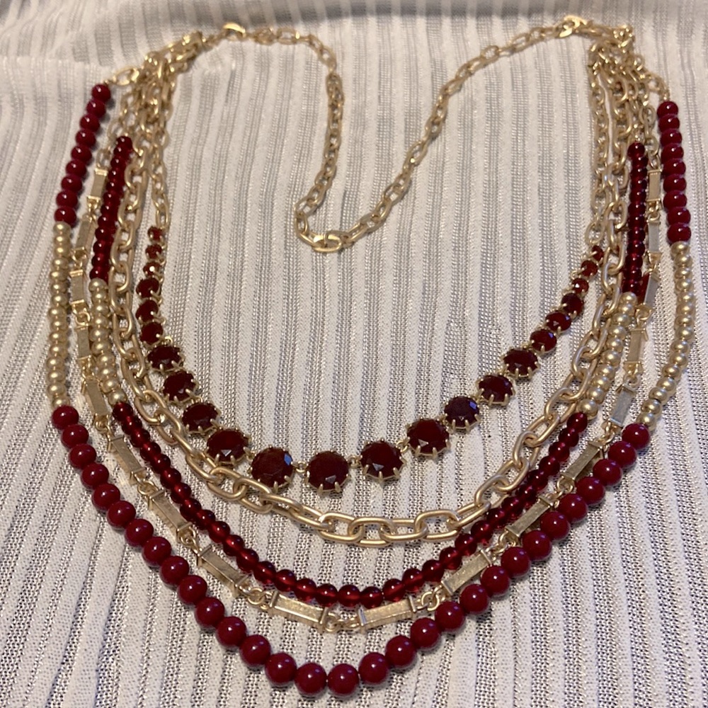 Five Strands Gold Like & Lots of Red Beads